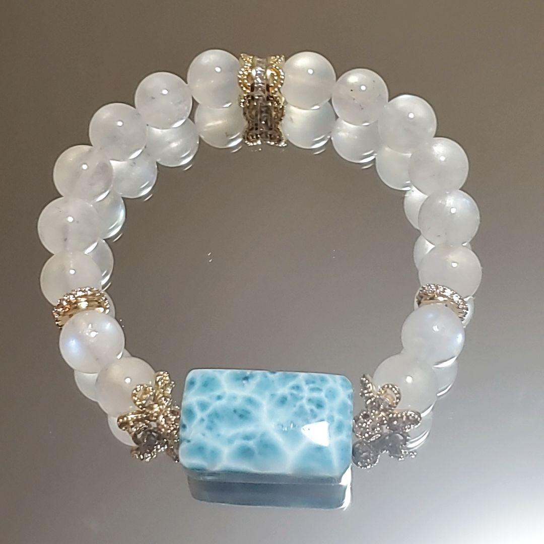 ラリマー ロイヤル ブルームーンストーン ペリステライト デザイン ブレスレット