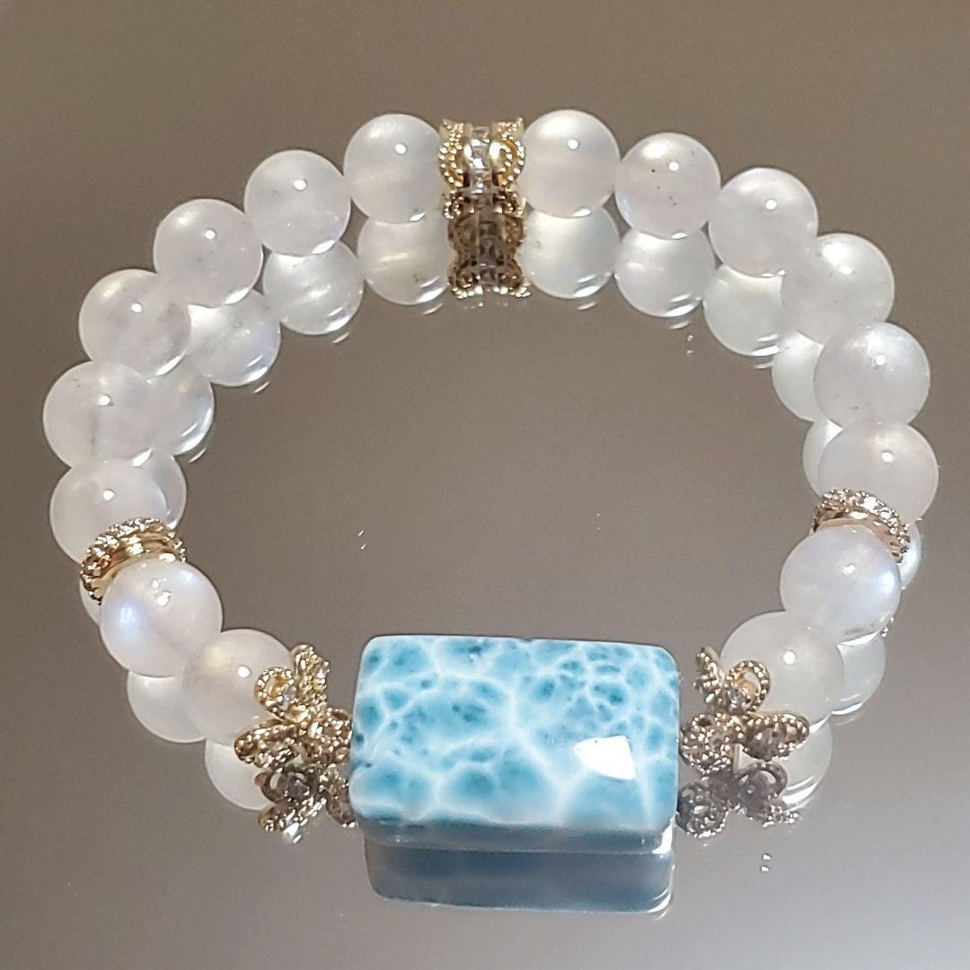 ラリマー ロイヤル ブルームーンストーン ペリステライト デザイン ブレスレット