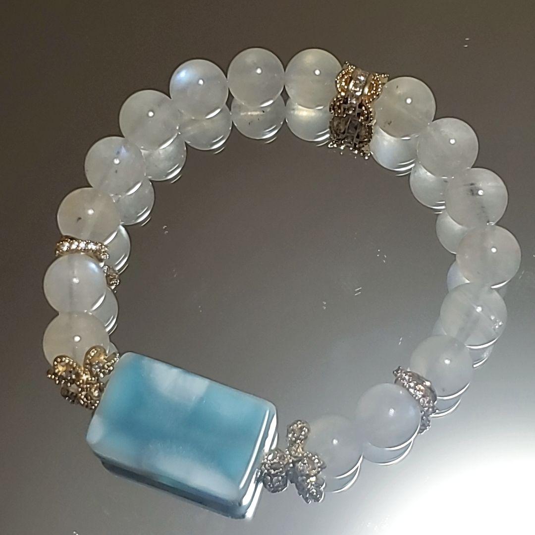 ラリマー ロイヤル ブルームーンストーン ペリステライト デザイン ブレスレット