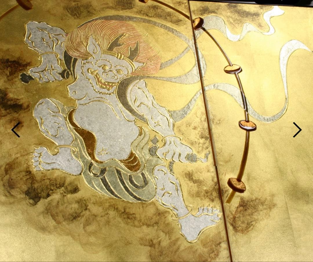 箔一　四曲小屏風　風神雷神図