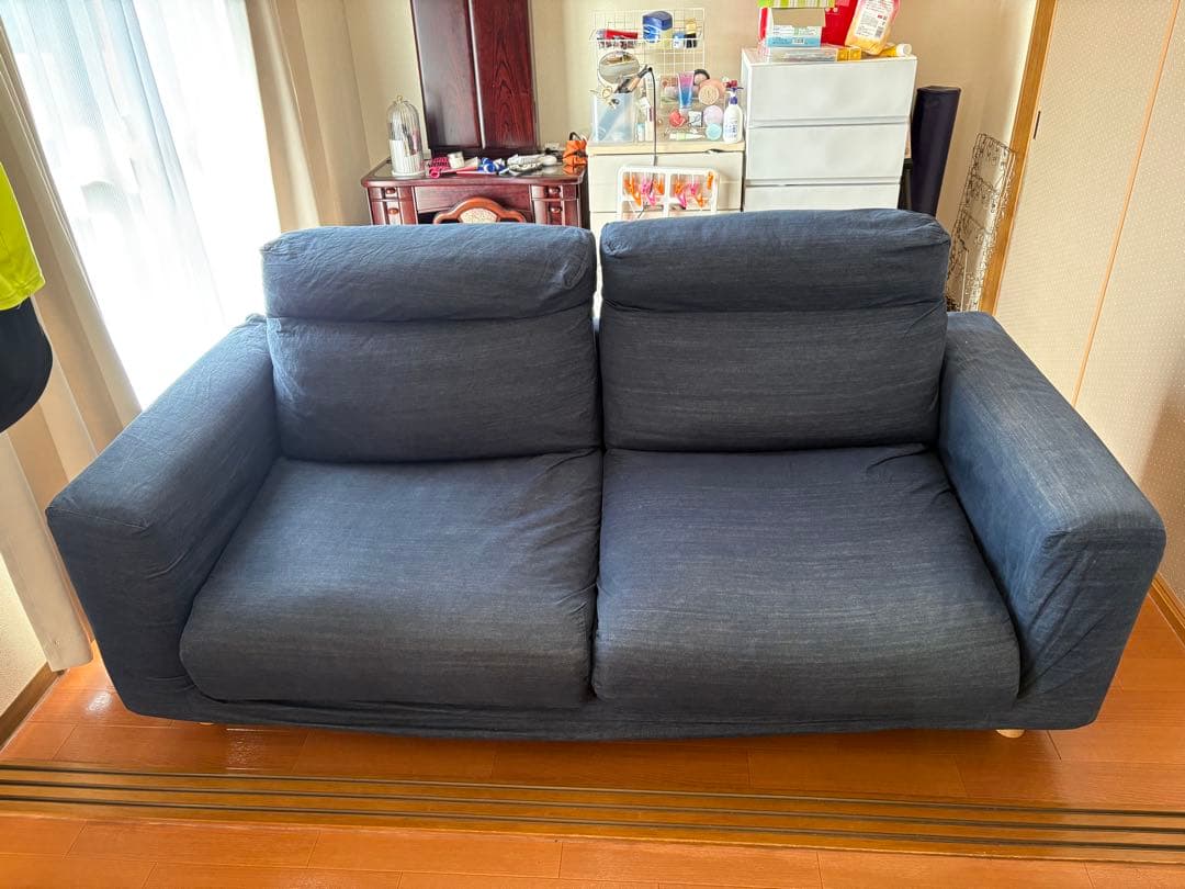 【無印良品】引取り希望 ダークブルー 2人掛けソファ ファブリック