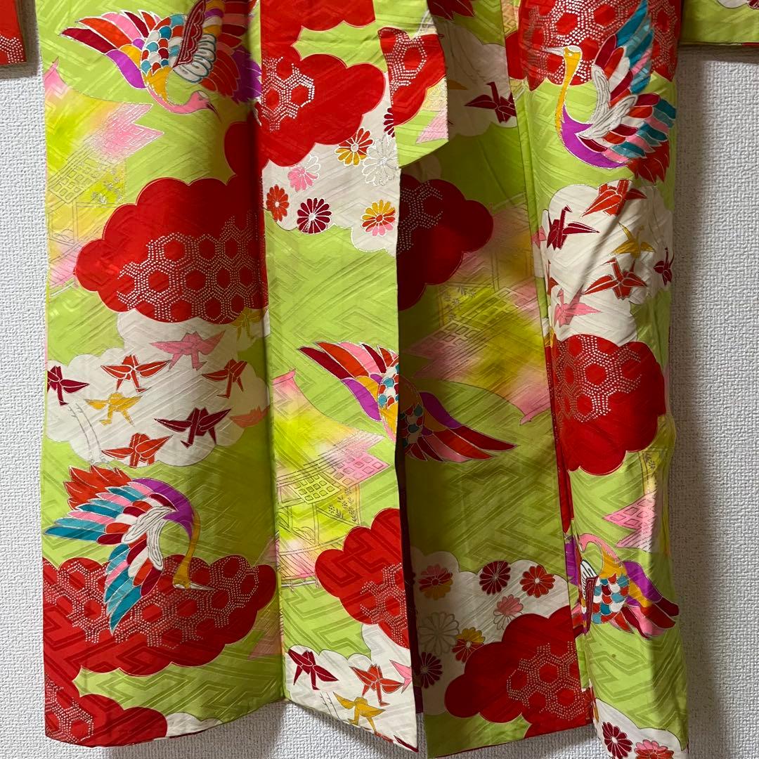 七五三　7歳　黄緑　アンティーク　着物セット