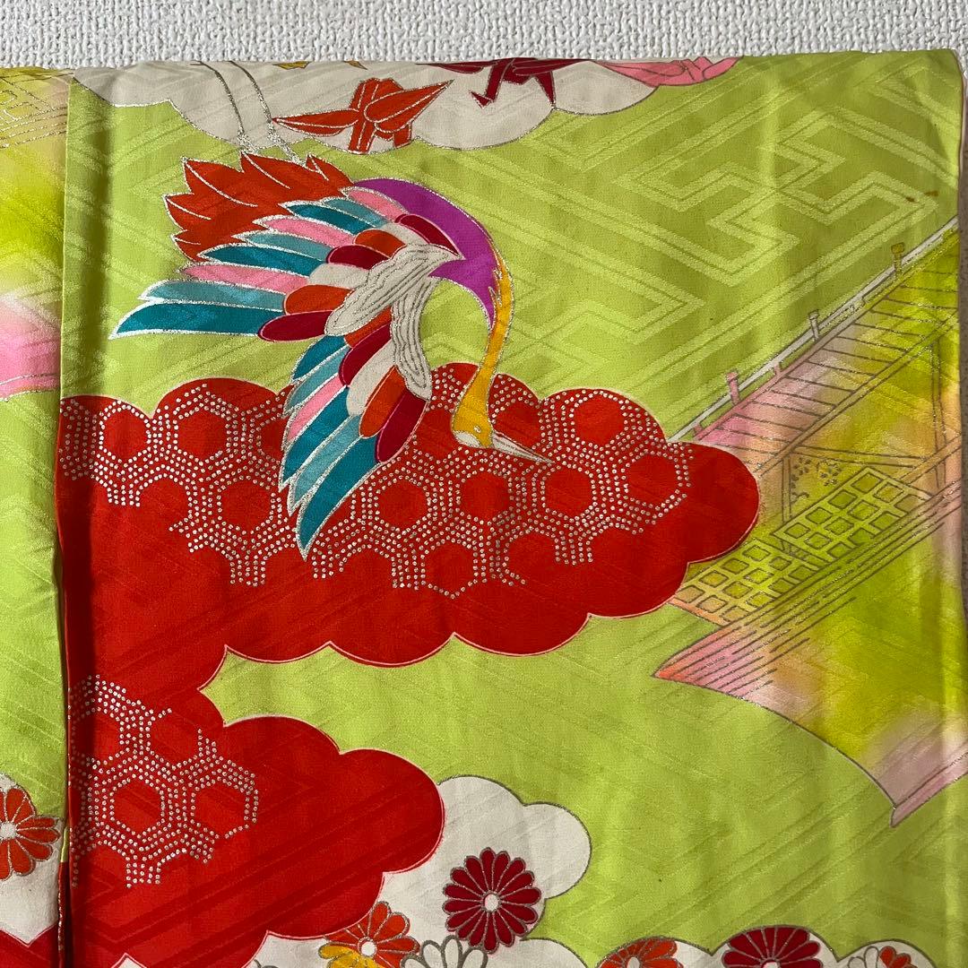 七五三　7歳　黄緑　アンティーク　着物セット