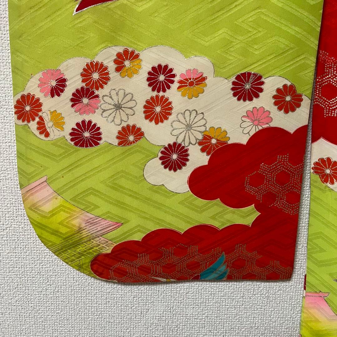 七五三　7歳　黄緑　アンティーク　着物セット