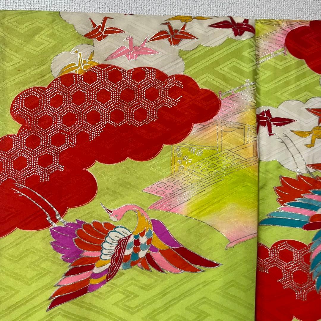 七五三　7歳　黄緑　アンティーク　着物セット