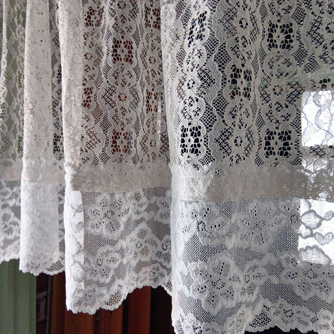レースカフェカーテンハンドメイド 裾レースつき - メルカリ