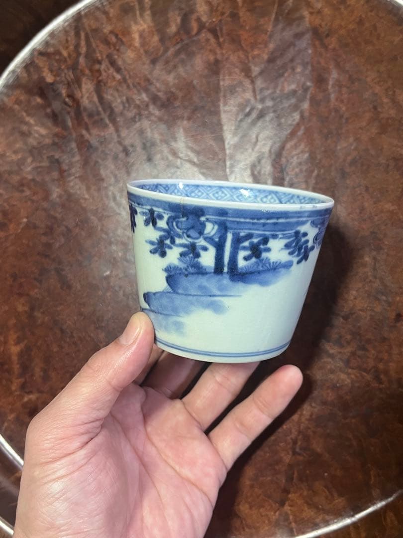 古伊万里 蕎麦猪口 無傷完品 蘇轍 印判 宝珠 軍配 団扇 経巻 宝巻 太湖