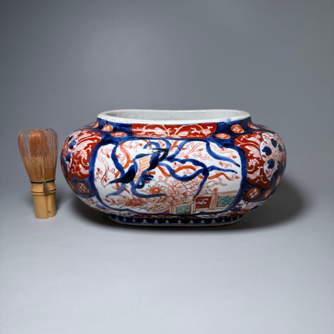 明治時代　染錦鳳凰図変形鉢　珍品　金魚鉢　メダカ　骨董　古美術　オブジェ