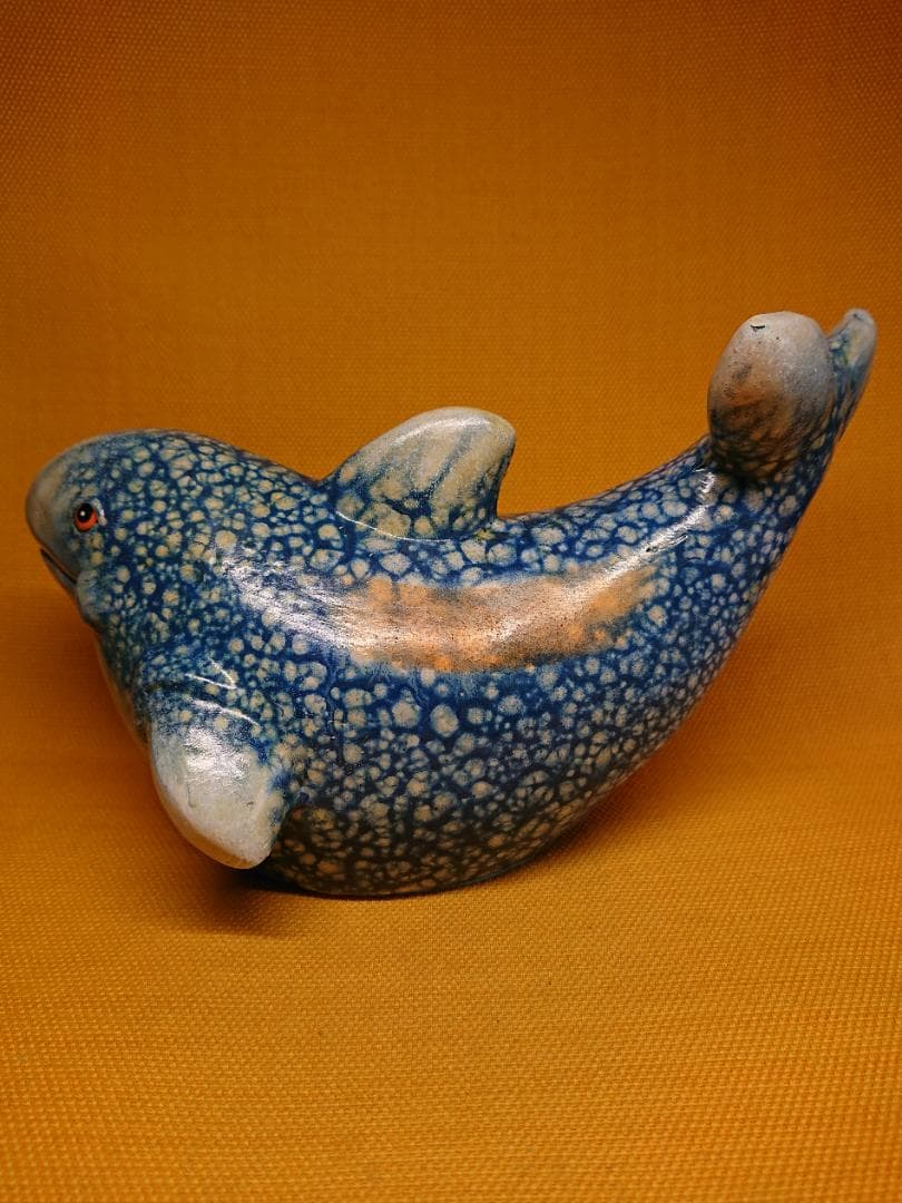 クジラ陶器手描きオブジェ置物インテリア工芸品美術品A3117