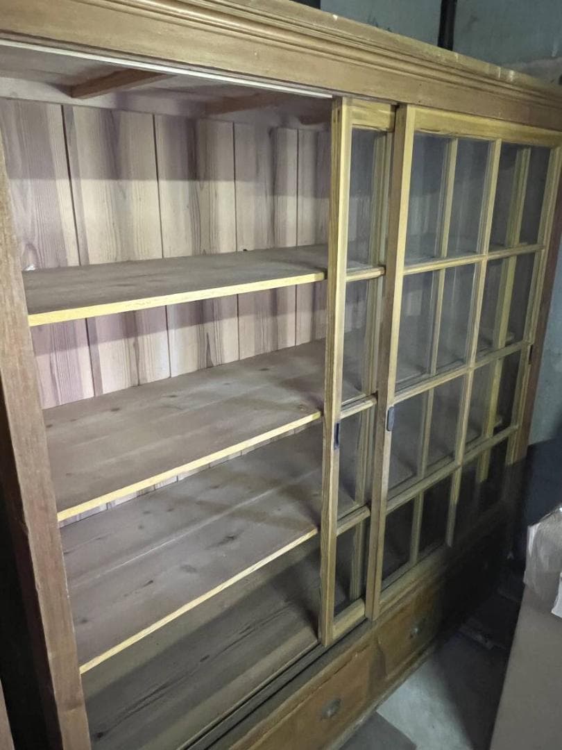 古民家 アンティーク家具 昭和箪笥 収納棚 食器棚 木製 ガラス戸 キャビネット