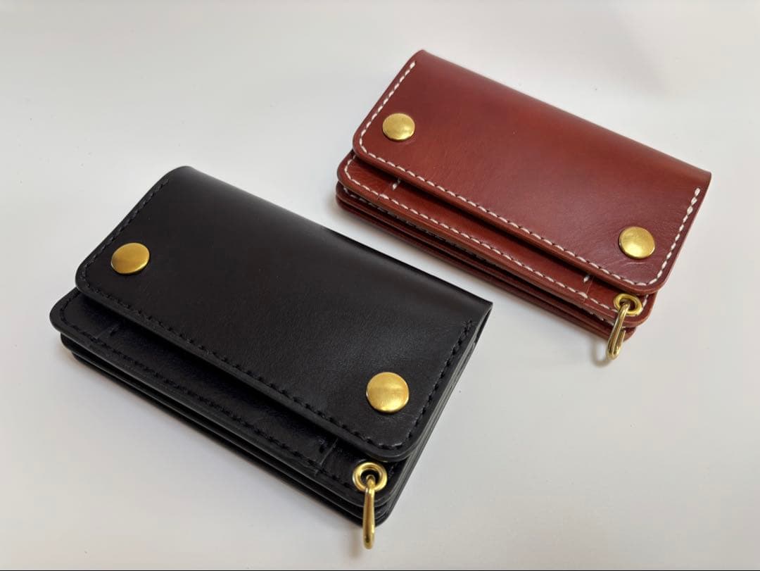 黒　ヌメ革　トラッカーウォレット　三層　真鍮 レザークラフト