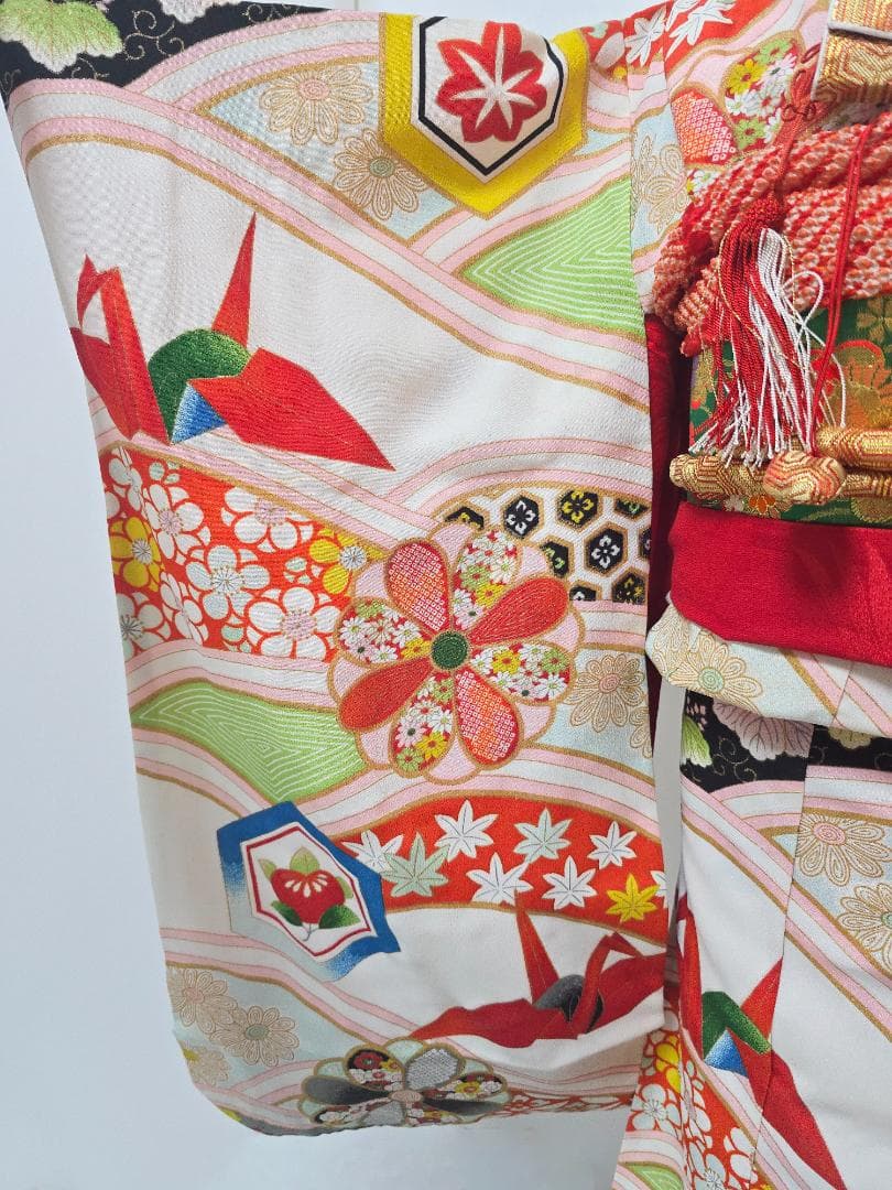 七五三　5歳～　アンティーク 正絹　着物　セット　女の子 c90