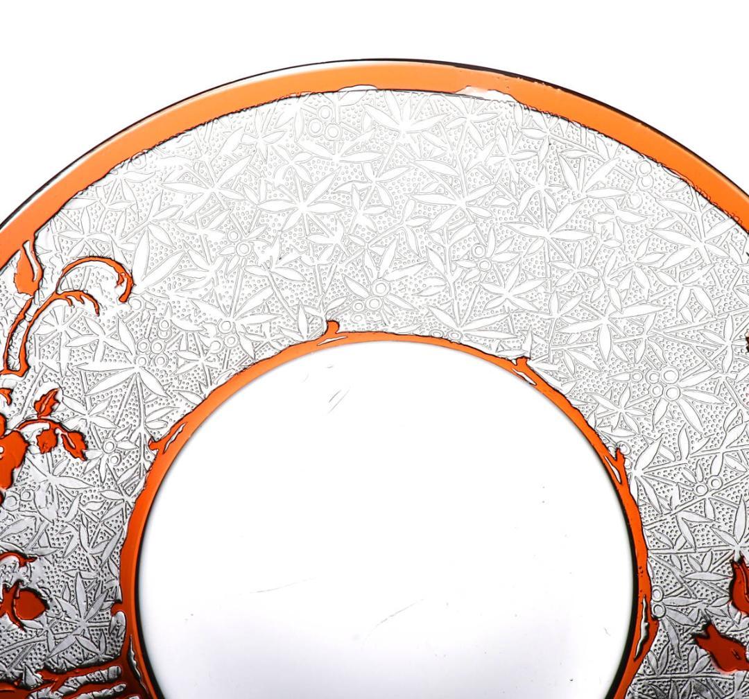 オールド・バカラ 希少色 橙色被せガラス 犬薔薇 コンポート皿 エグランチエ