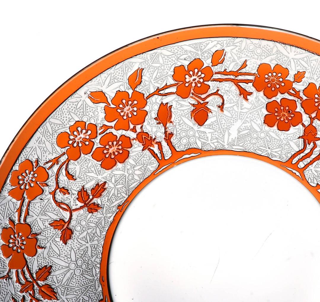 オールド・バカラ 希少色 橙色被せガラス 犬薔薇 コンポート皿 エグランチエ