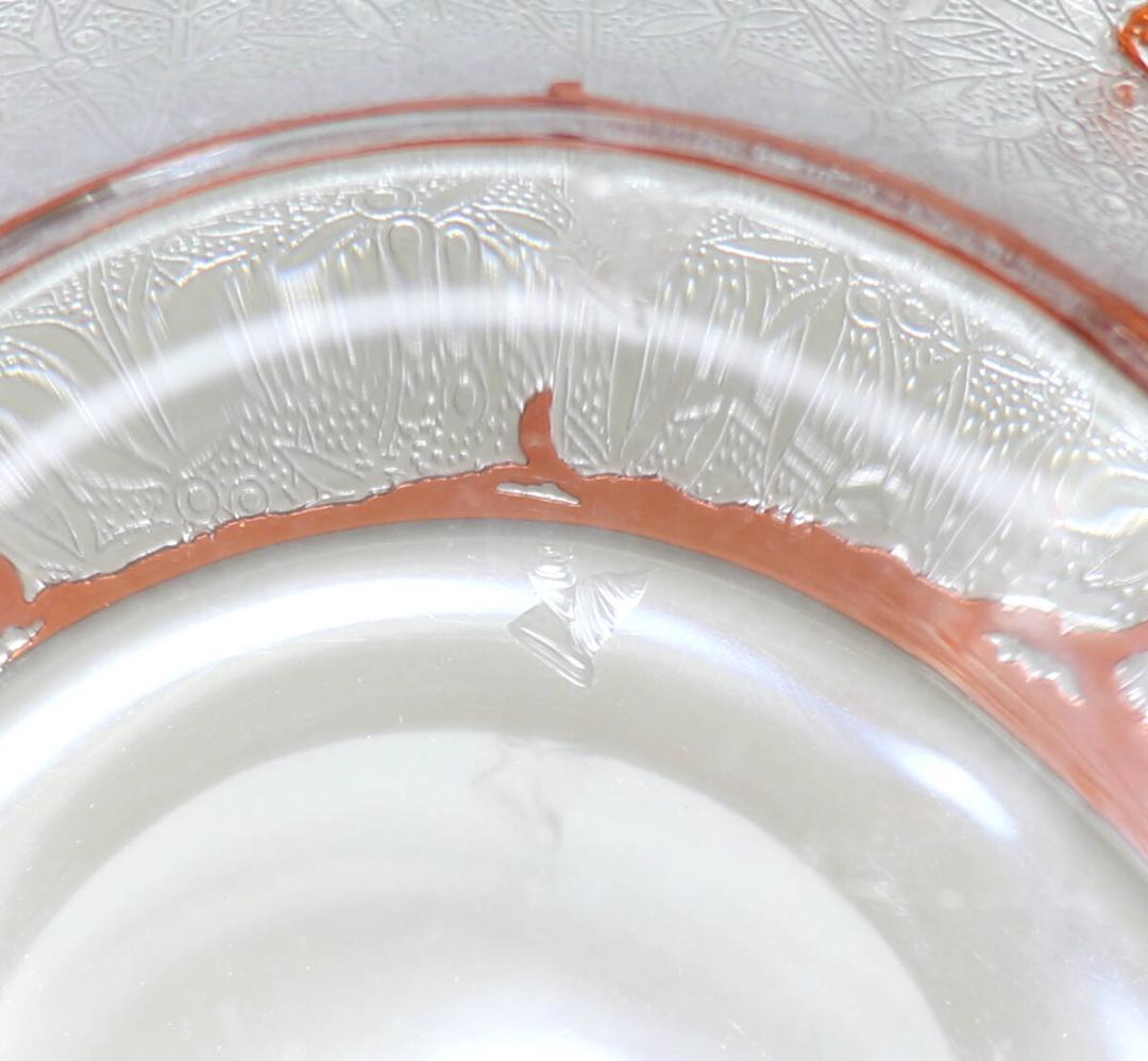 オールド・バカラ 希少色 橙色被せガラス 犬薔薇 コンポート皿 エグランチエ