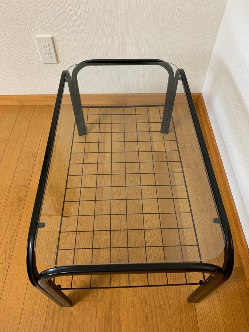 【送料無料】ガラステーブル　昭和レトロ　ビンテージ　家具　メタルフレーム　美品