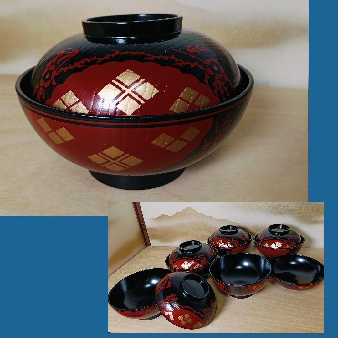 AN40 輪島塗 懐石道具揃 会席道具揃 五客 木製漆塗器 紙箱 未使用あり