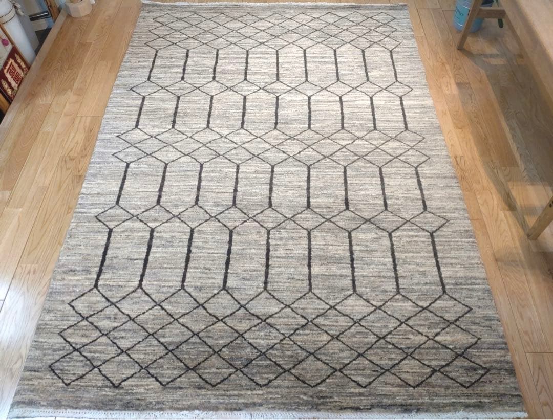 天然無染ラグ リビング 格子柄 201×139 ライトブラウン ソフトタッチ