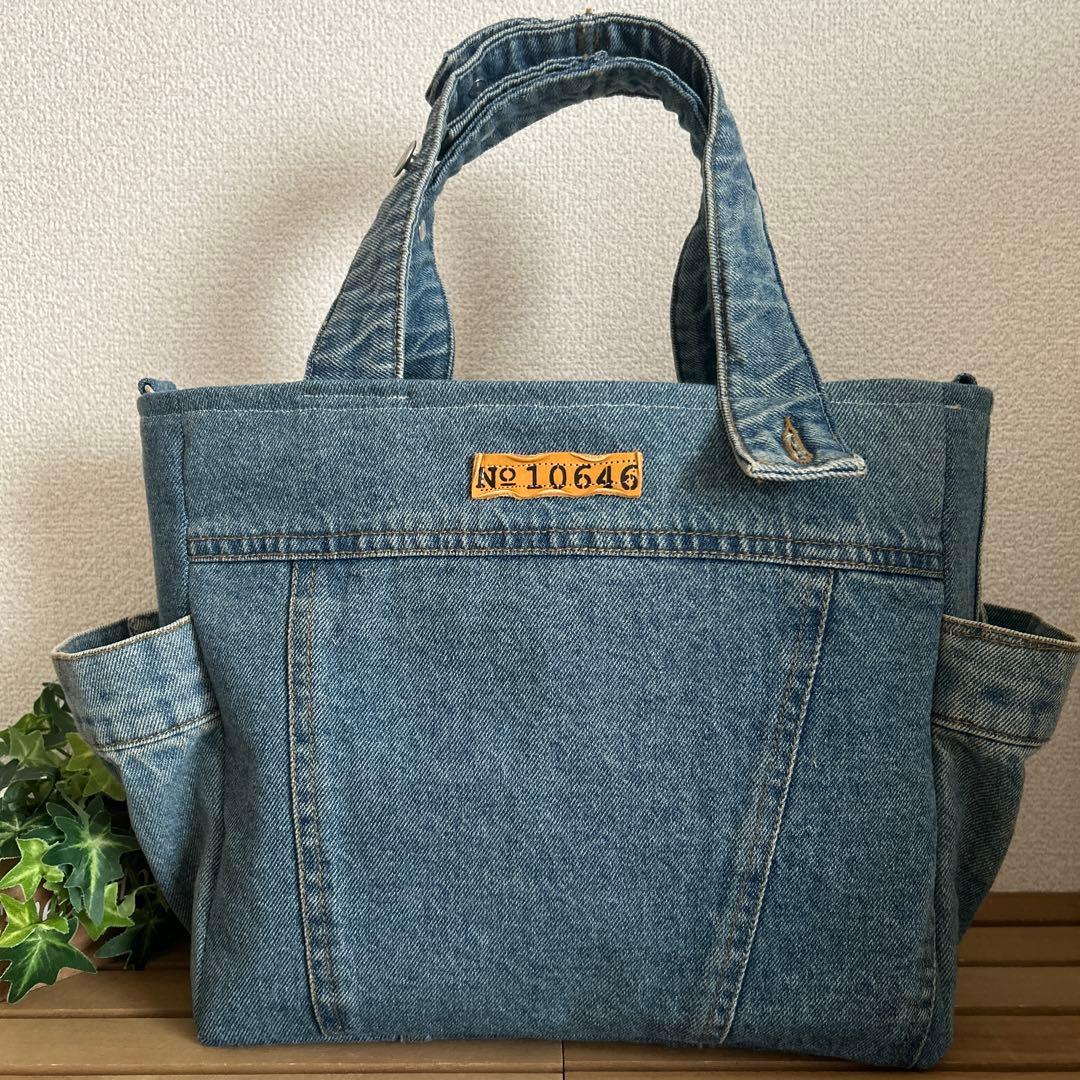 デニムリメイクバッグ Gジャンリメイクサイドポケットトートバッグ
