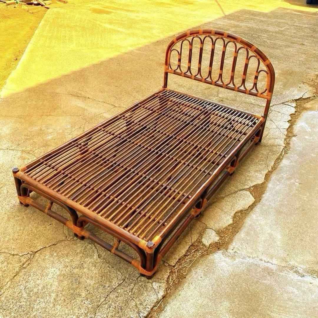★希少　セミダブル　ラタン　ベッドフレーム　籐　アンティーク　ヴィンテージ
