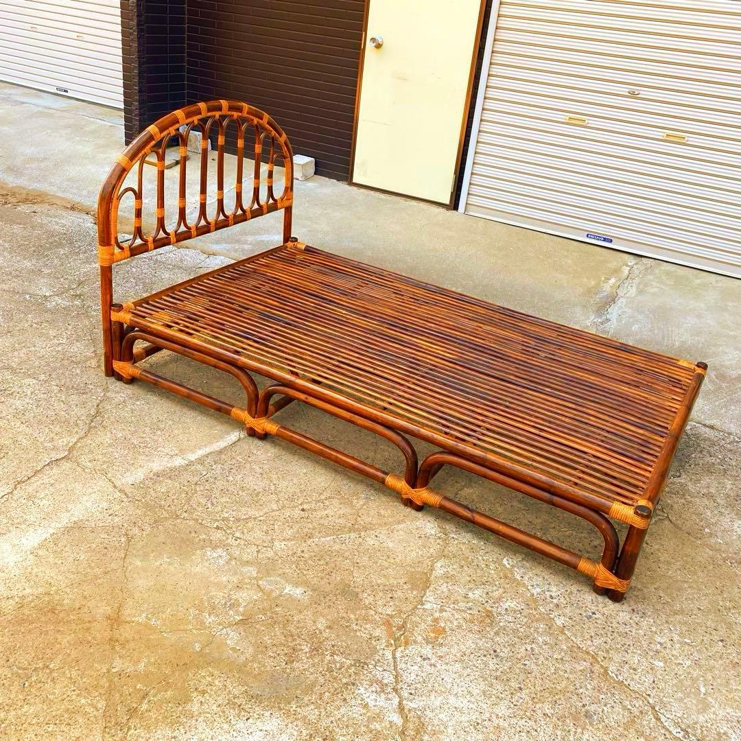 ★希少　セミダブル　ラタン　ベッドフレーム　籐　アンティーク　ヴィンテージ