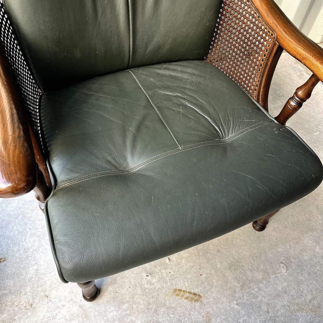 取付無料！カリモク グランドコロニアル 本革ダークグリーン アームチェア