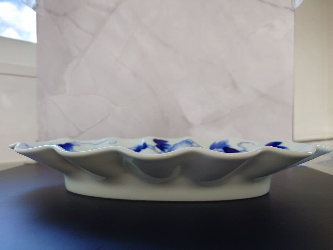 深川製磁　皿　深川ブルー染付け朝顔　明治意匠染付朝顔　工芸品