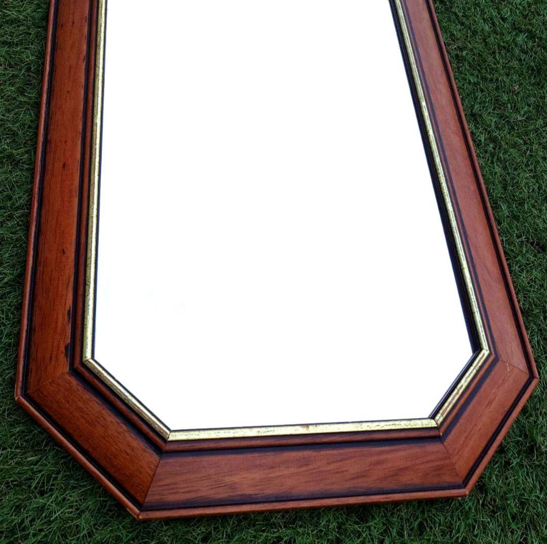 八角木枠ウォールミラー1400✕400 イタリア製　ベベル鏡　ヴィンテージ物