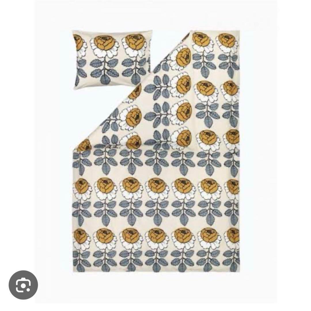 ①新品正規品 marimekko 花柄 シングル 掛け布団と枕のカバーイエロー