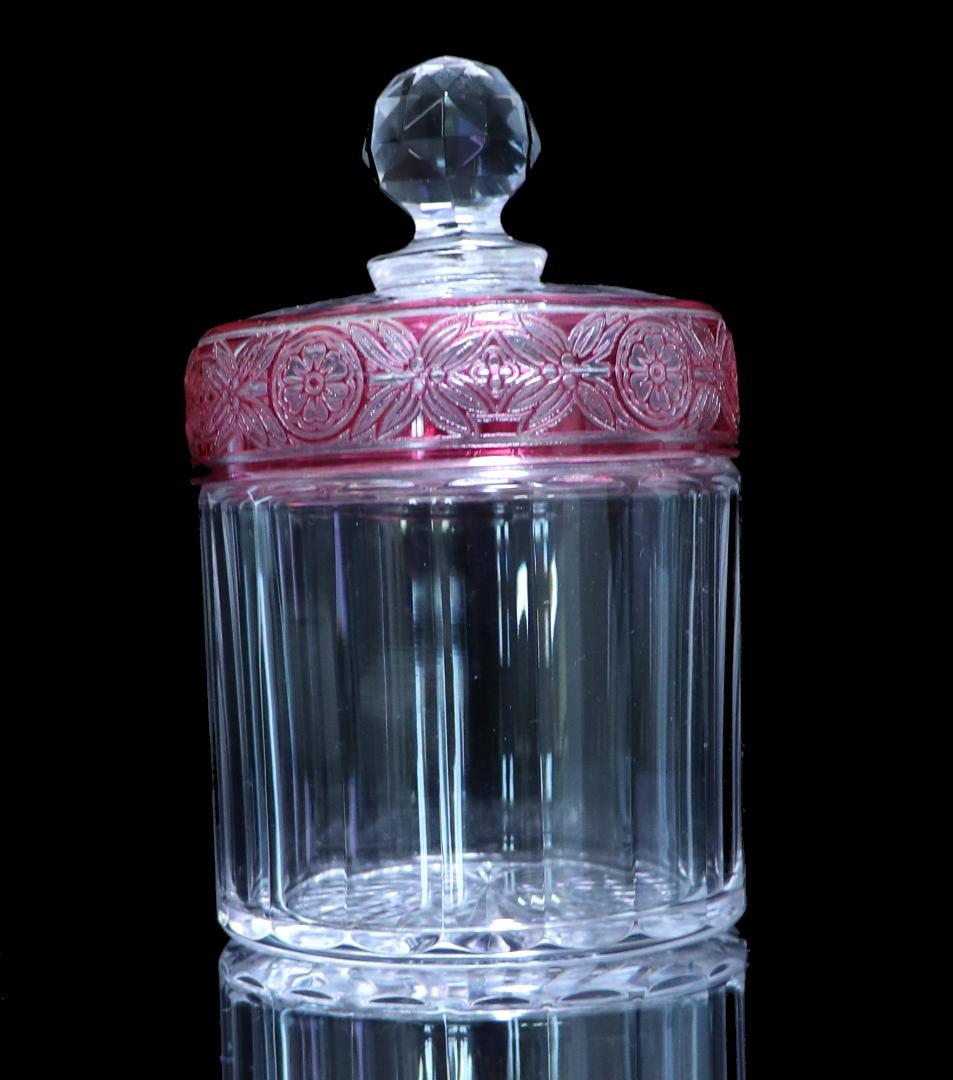 オールド・バカラ 激レア 18面体 桃色被せ パウダーボックス 蓋物 エンパイア