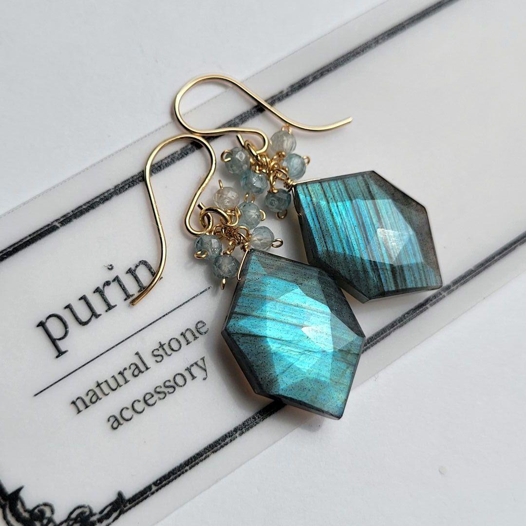 ラブラドライト ヘキサゴン ピアス