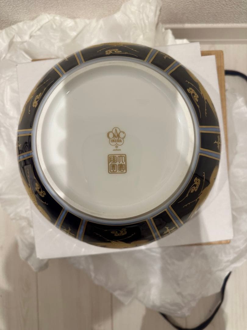 大倉陶園 瑠璃地金蝕鳳凰文輪花 菓子鉢銘々皿 限定１００組 創立七十五周年記念