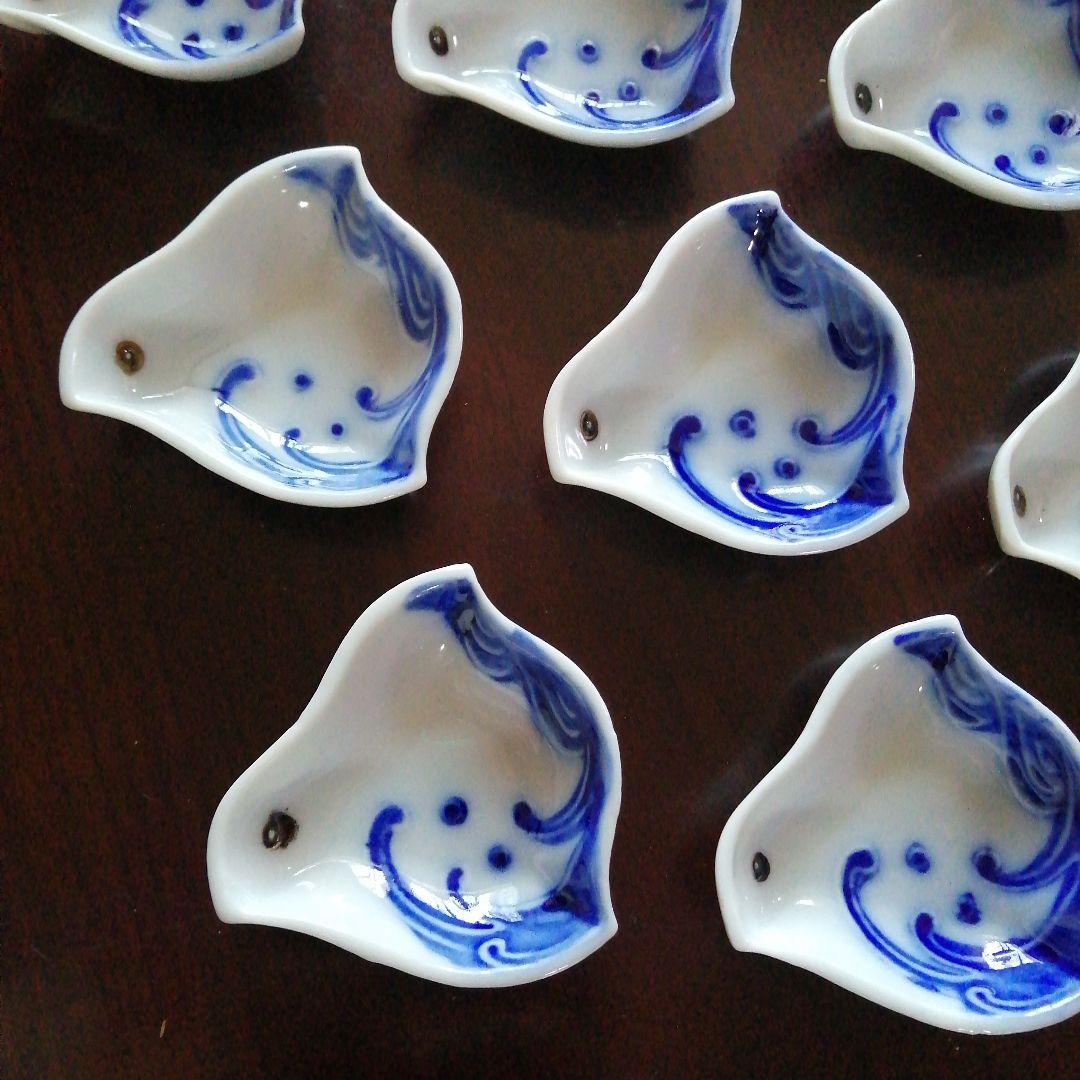 伊万里　染付波千鳥手塩皿　10枚　7.9cm　大正～昭和初期