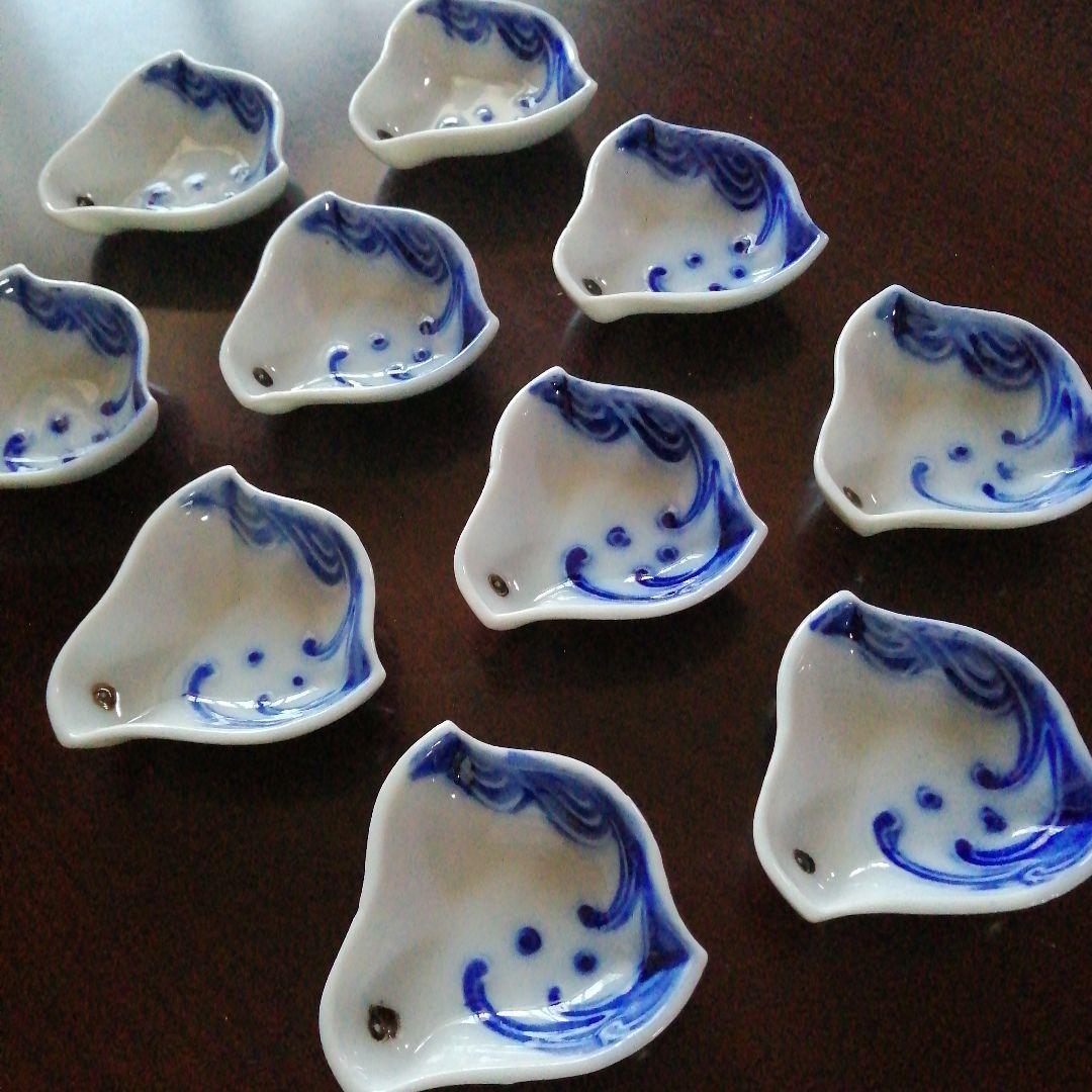 伊万里　染付波千鳥手塩皿　10枚　7.9cm　大正～昭和初期
