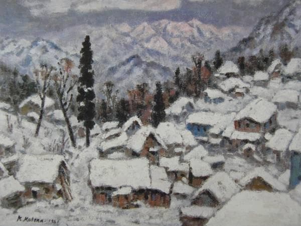 小寺健吉、【雪の町の夜明け　蔵王】、希少な大判額装用画集より、美品