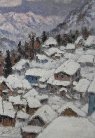 小寺健吉、【雪の町の夜明け　蔵王】、希少な大判額装用画集より、美品