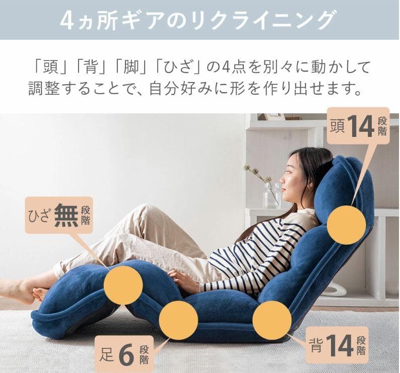 【アウトレット】収納簡単低反発もこもこ座椅子 肘なしワイド　グレー