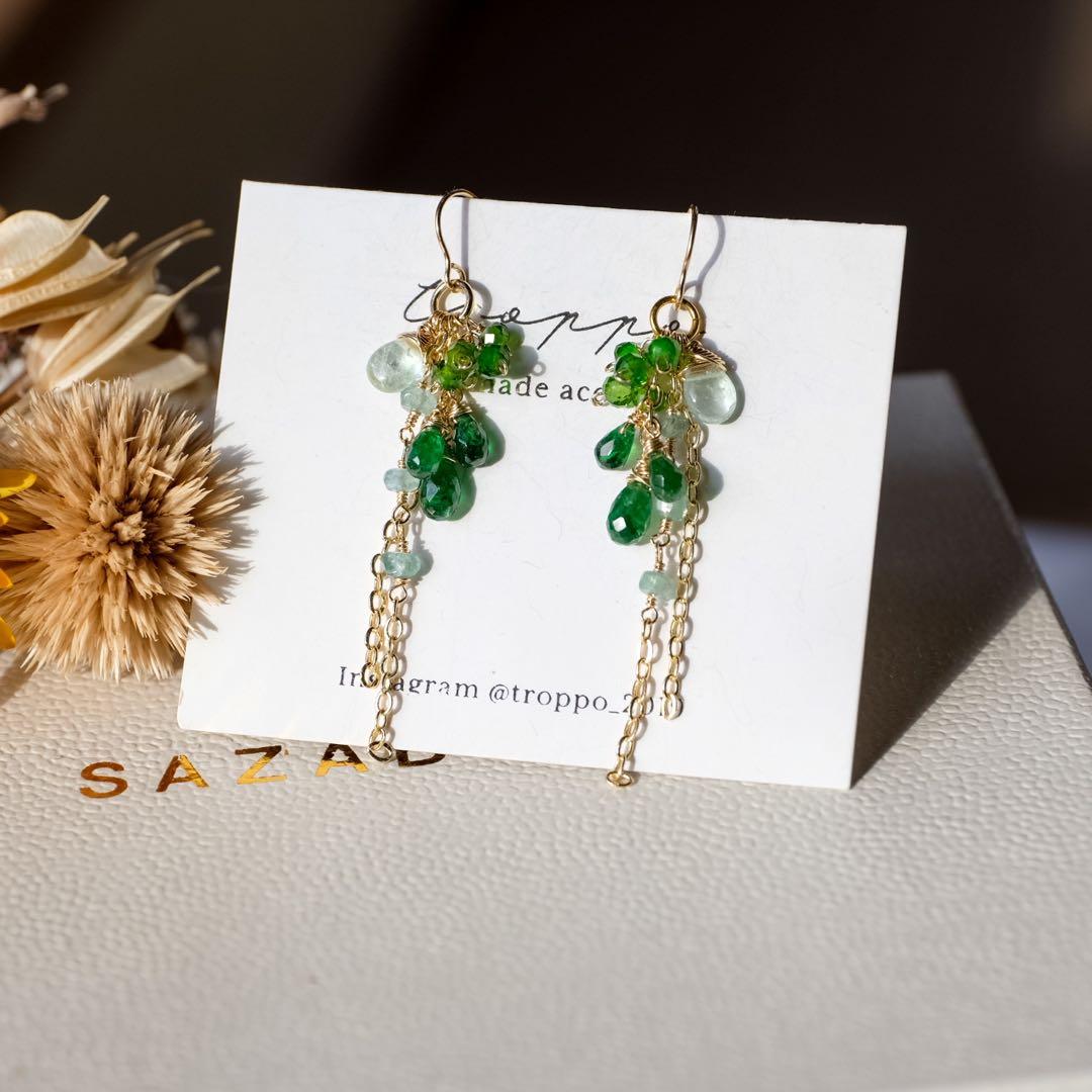 14kgfエメラルド・ツァボライトピアス/イヤリング