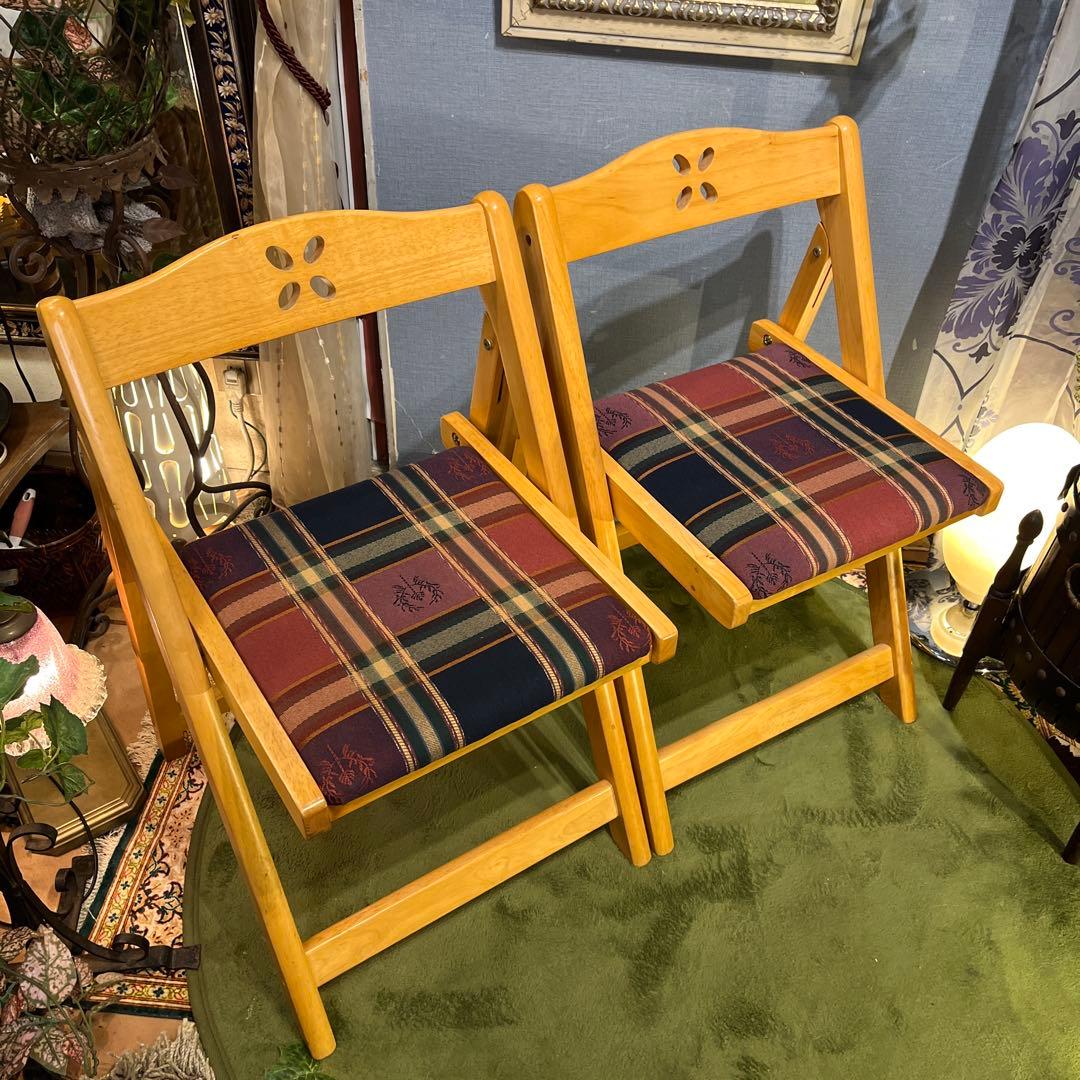 ２脚セット　フレンチカントリーフォールディングチェア　　木製