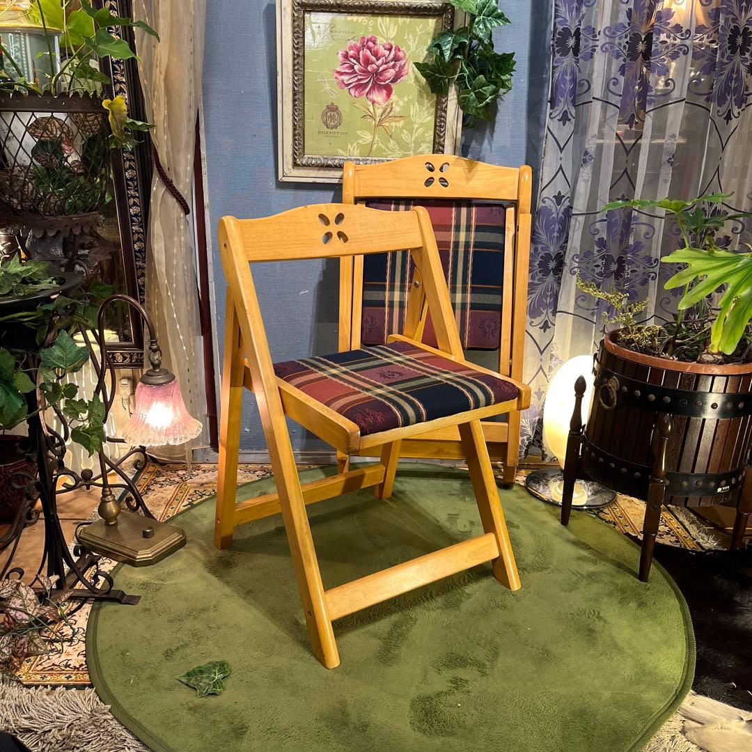 ２脚セット　フレンチカントリーフォールディングチェア　　木製