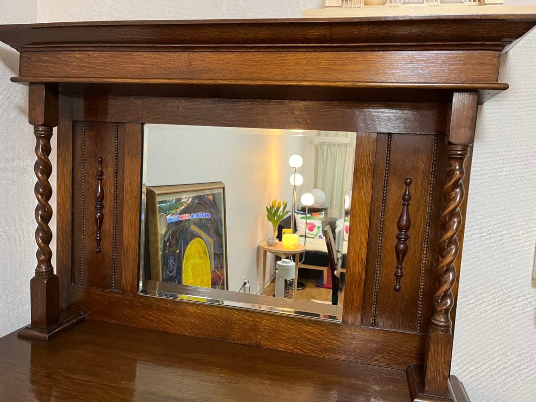 【アンティーク専門店で購入】オーク材 アンティーク家具 ミラー付きサイドボード