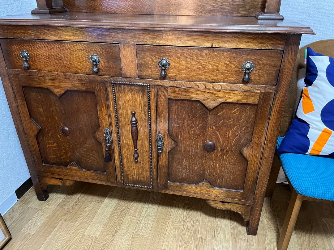【アンティーク専門店で購入】オーク材 アンティーク家具 ミラー付きサイドボード