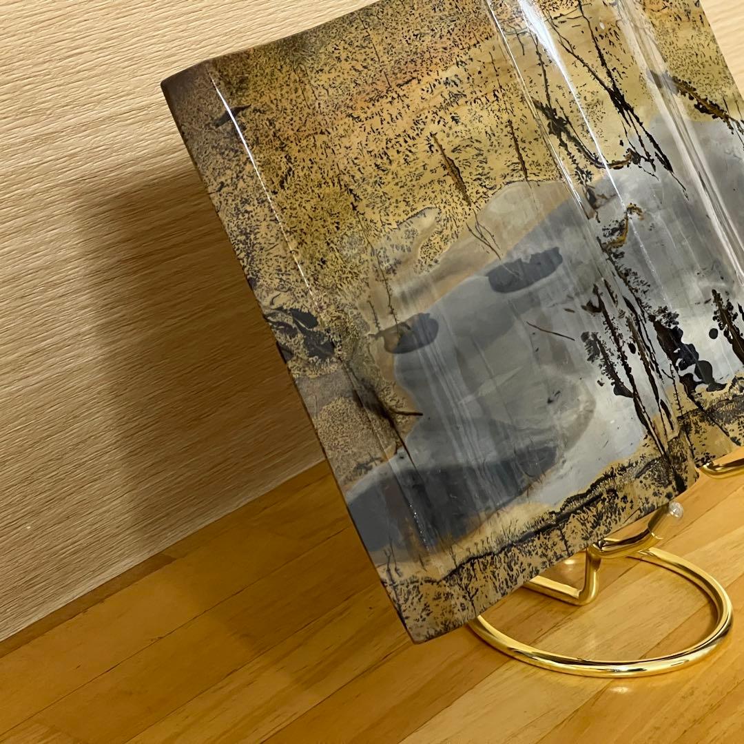 ⬛︎【１点もの】ピクチャージャスパー　天然石　ブックスタイル　自然風景模様　台座付