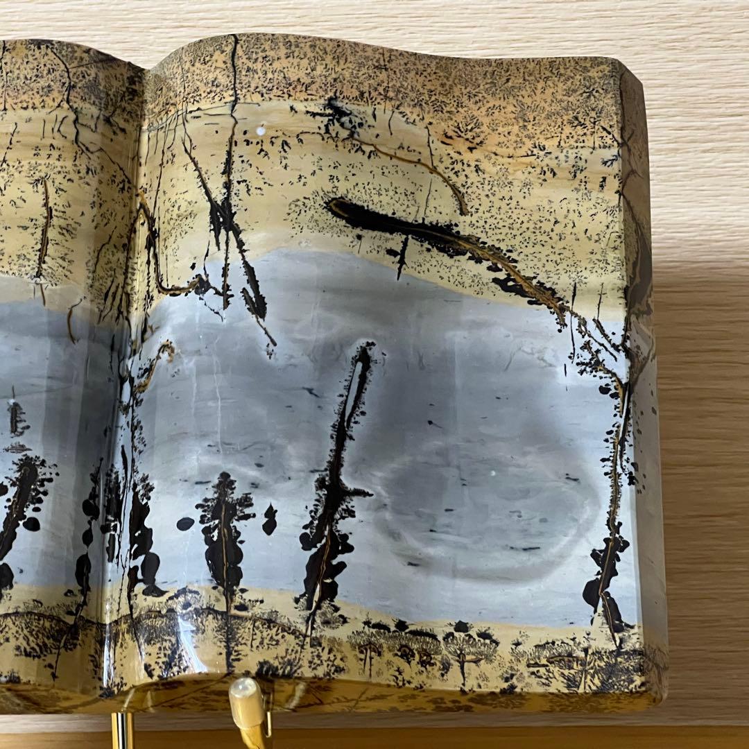 ⬛︎【１点もの】ピクチャージャスパー　天然石　ブックスタイル　自然風景模様　台座付