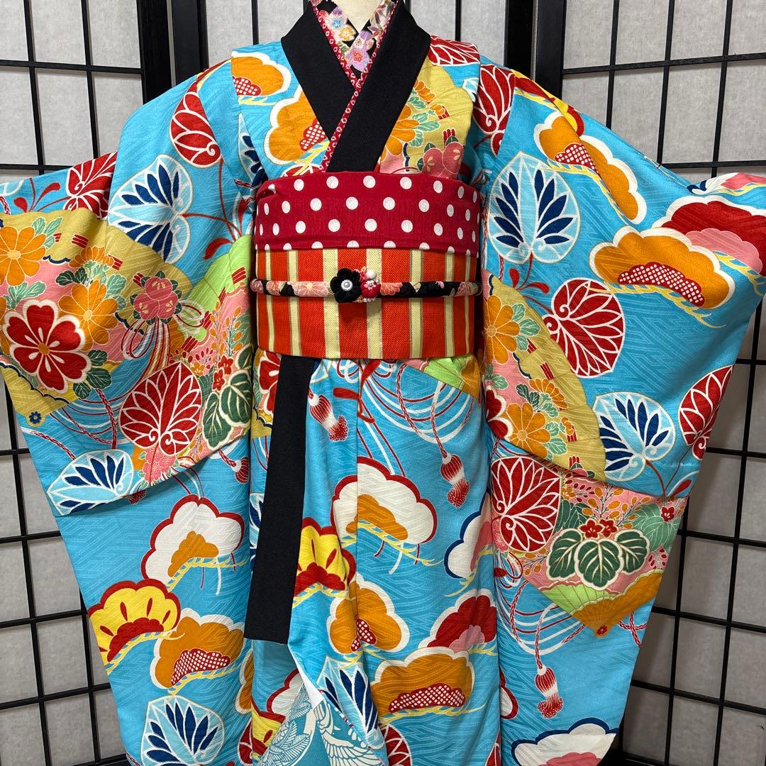 七五三　着物セット　7歳　水色　だらり帯　舞妓　双子　ハーフ成人式　十三詣り