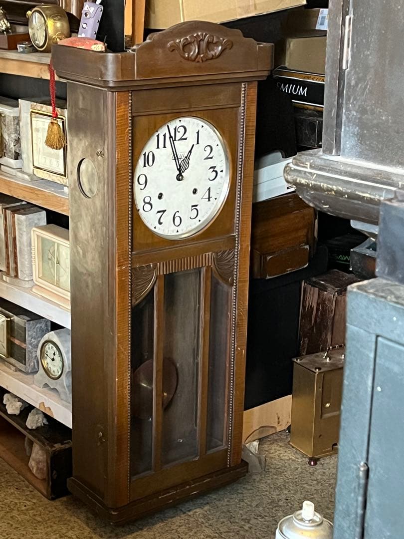 柱時計、明治ゼンマイ振り子時計、振り子時計、98センチ掛け時計、ゼンマイ振り子