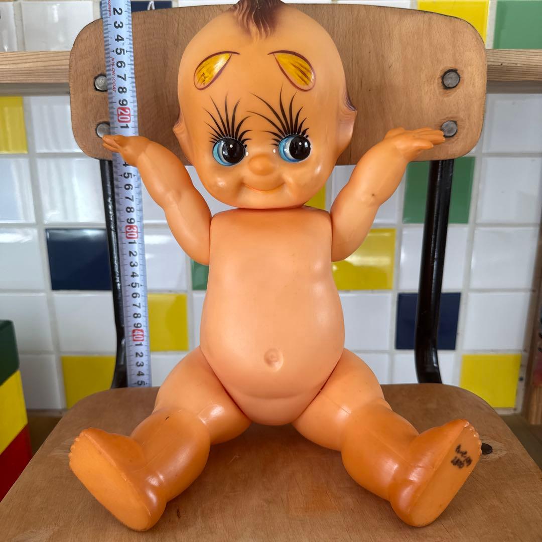 昭和レトロ キューピー 人形 当時物 変眉 緑羽根 ソフビ フィギュア