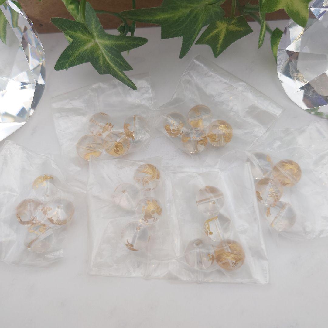 天然石❁︎12mmクォーツ❁︎金四神獣❁︎6セット売
