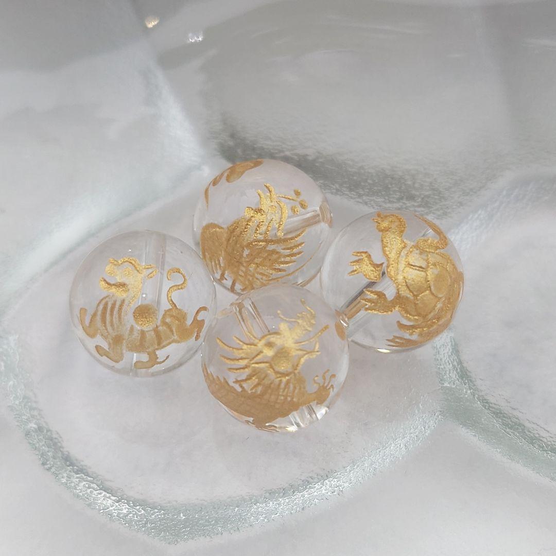 天然石❁︎12mmクォーツ❁︎金四神獣❁︎6セット売