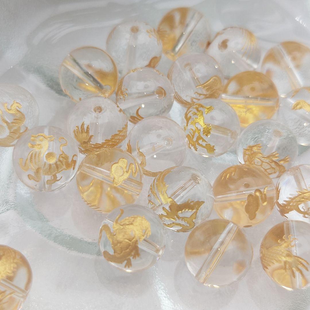 天然石❁︎12mmクォーツ❁︎金四神獣❁︎6セット売